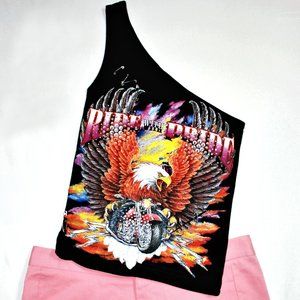 And Cake One Shoulder Tank Top Ride With Pride Biker Eagle Motorcycle